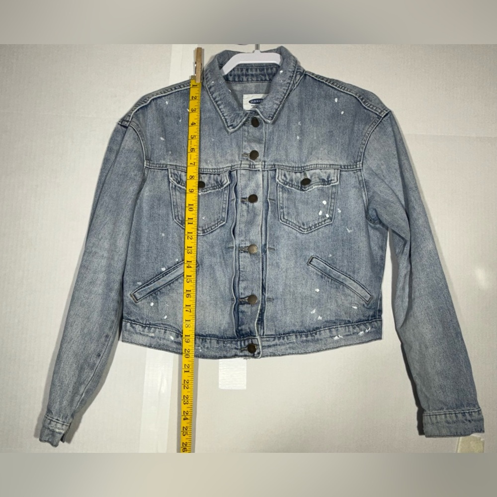 Old Navy Jean Jacket Paint Splatter Distressed Button Up Women’s Size Medium - Picture 4 of 8